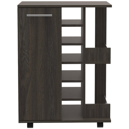 24" Espresso Wood Flat Door Rolling Kitchen Cart With Storage