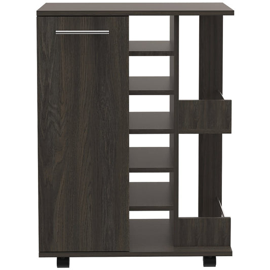 24" Espresso Wood Flat Door Rolling Kitchen Cart With Storage