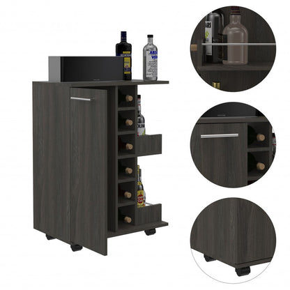 24" Espresso Wood Flat Door Rolling Kitchen Cart With Storage