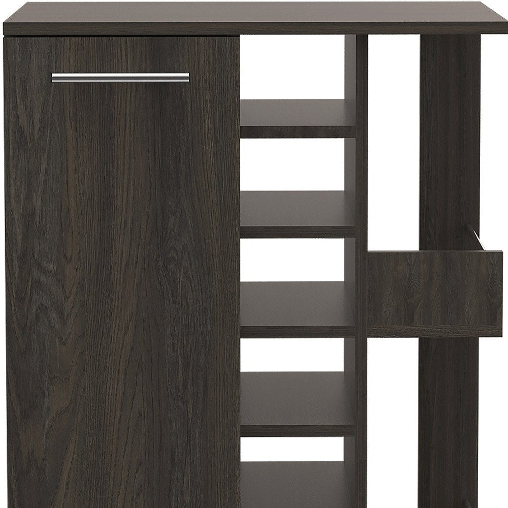 Espresso Rolling Bar Cart With Wine Storage