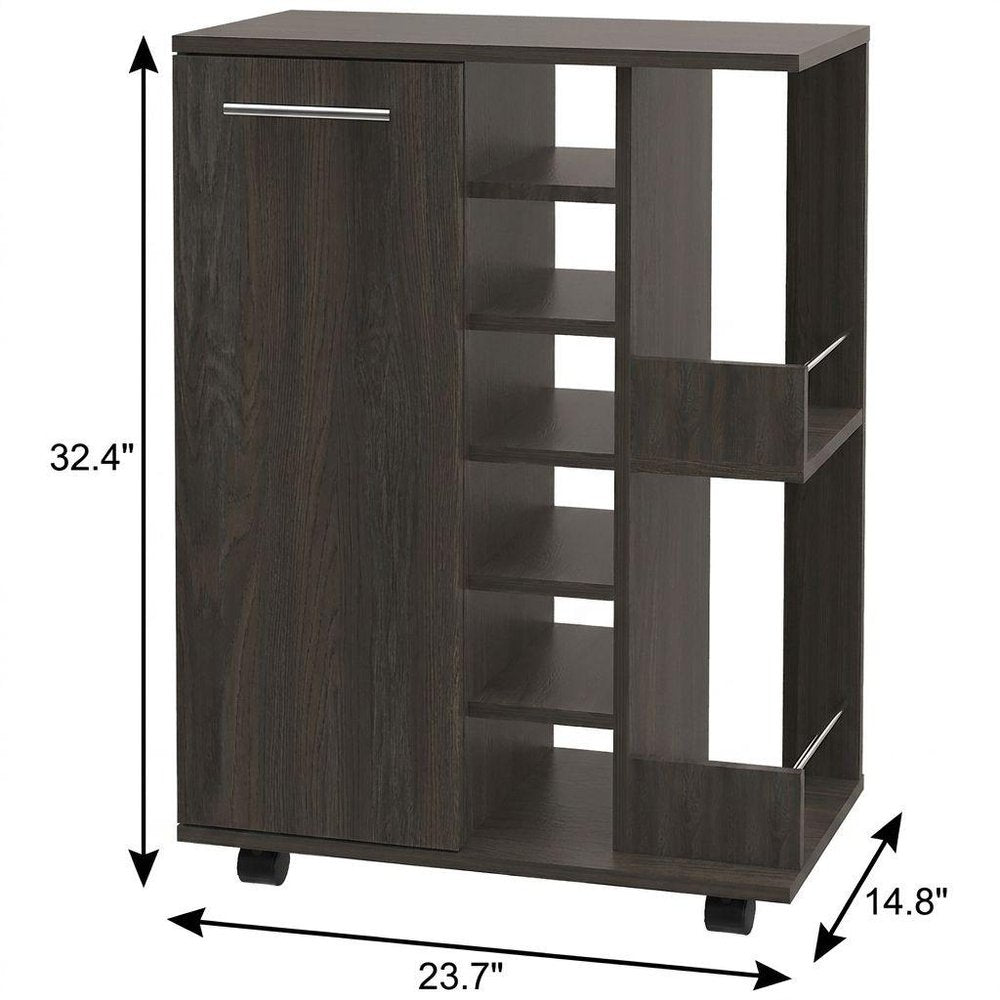 24" Espresso Wood Flat Door Rolling Kitchen Cart With Storage