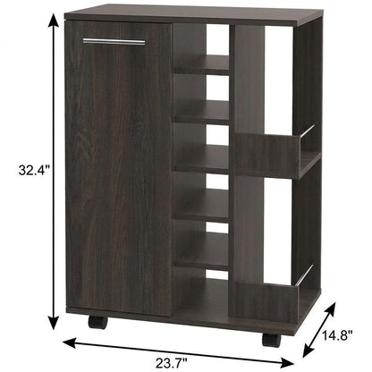 24" Espresso Wood Flat Door Rolling Kitchen Cart With Storage