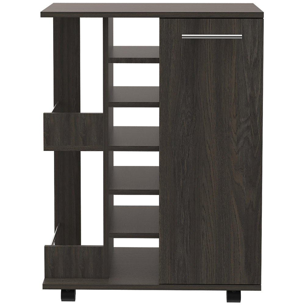 24" Espresso Wood Flat Door Rolling Kitchen Cart With Storage