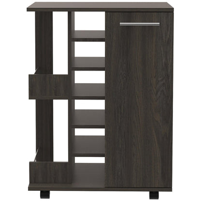 24" Espresso Wood Flat Door Rolling Kitchen Cart With Storage