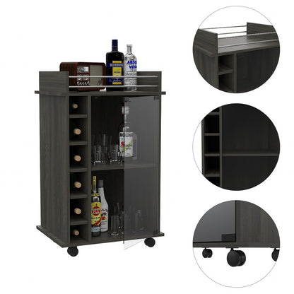 22" Espresso Wood Rolling Bar Cart With Wine Storage