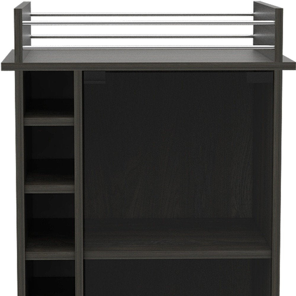 22" Espresso Wood Rolling Bar Cart With Wine Storage