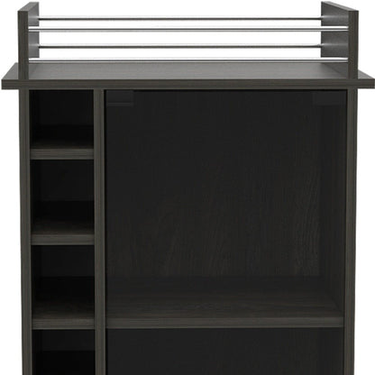 22" Espresso Wood Rolling Bar Cart With Wine Storage