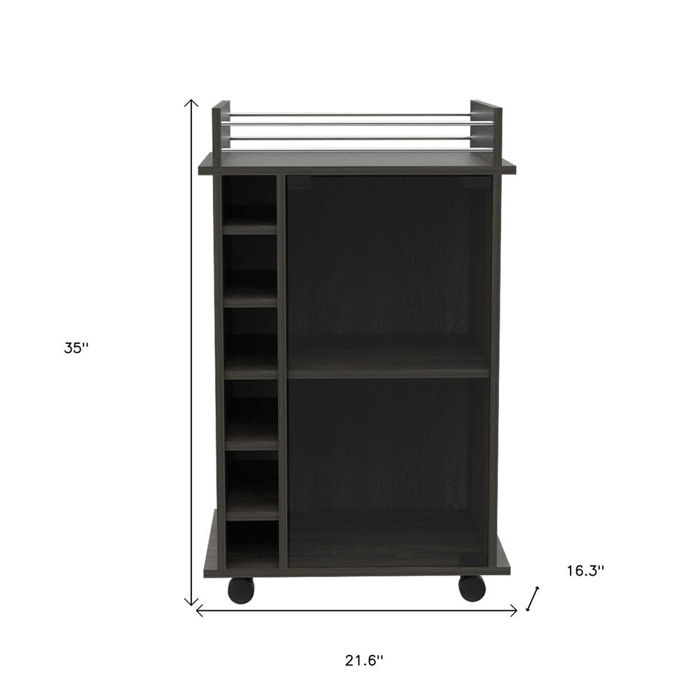 22" Espresso Wood Rolling Bar Cart With Wine Storage