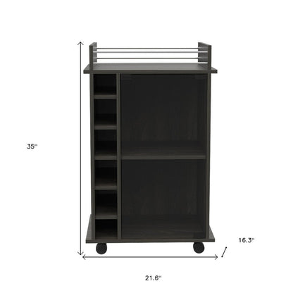 22" Espresso Wood Rolling Bar Cart With Wine Storage
