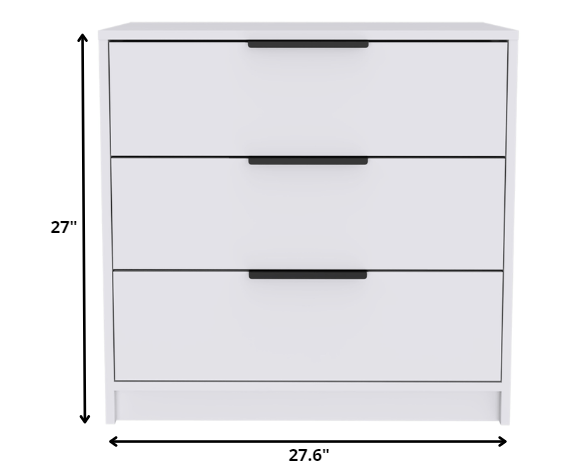 28" White Manufactured Wood Three Drawer Dresser