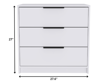 28" White Manufactured Wood Three Drawer Dresser