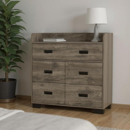 33" Dark Brown Manufactured Wood Five Drawer Dresser