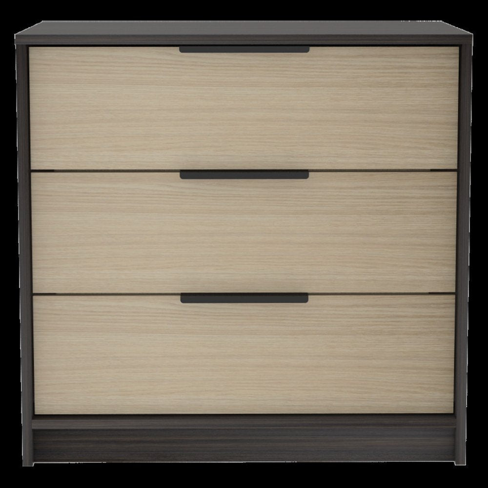 28" Brown And Black Wood Three Drawer Dresser