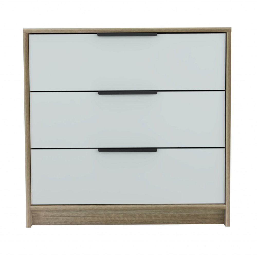28" Brown And White Wood Three Drawer Dresser