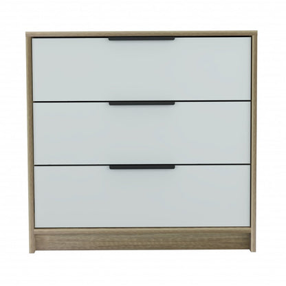 28" Brown And White Wood Three Drawer Dresser