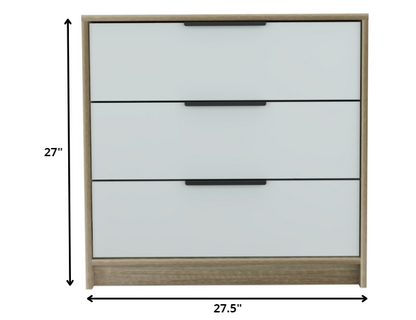 28" Light Oak And White Three Drawer Dresser