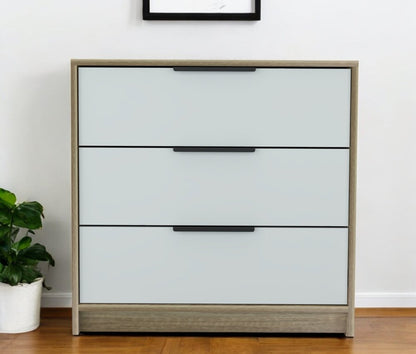 28" Brown And White Wood Three Drawer Dresser