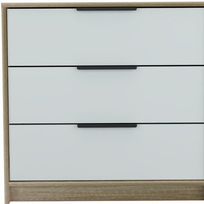 28" Brown And White Wood Three Drawer Dresser