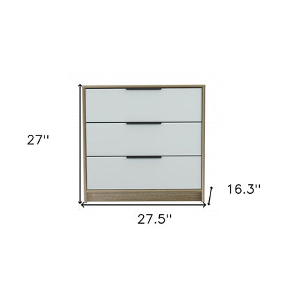 28" Brown And White Wood Three Drawer Dresser
