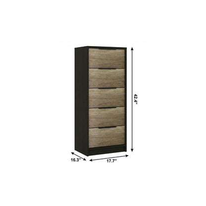 18" Black And Brown Wood Five Drawer Dresser