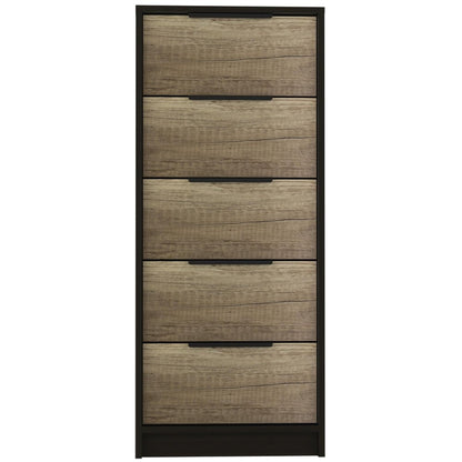 18" Black And Brown Wood Five Drawer Dresser