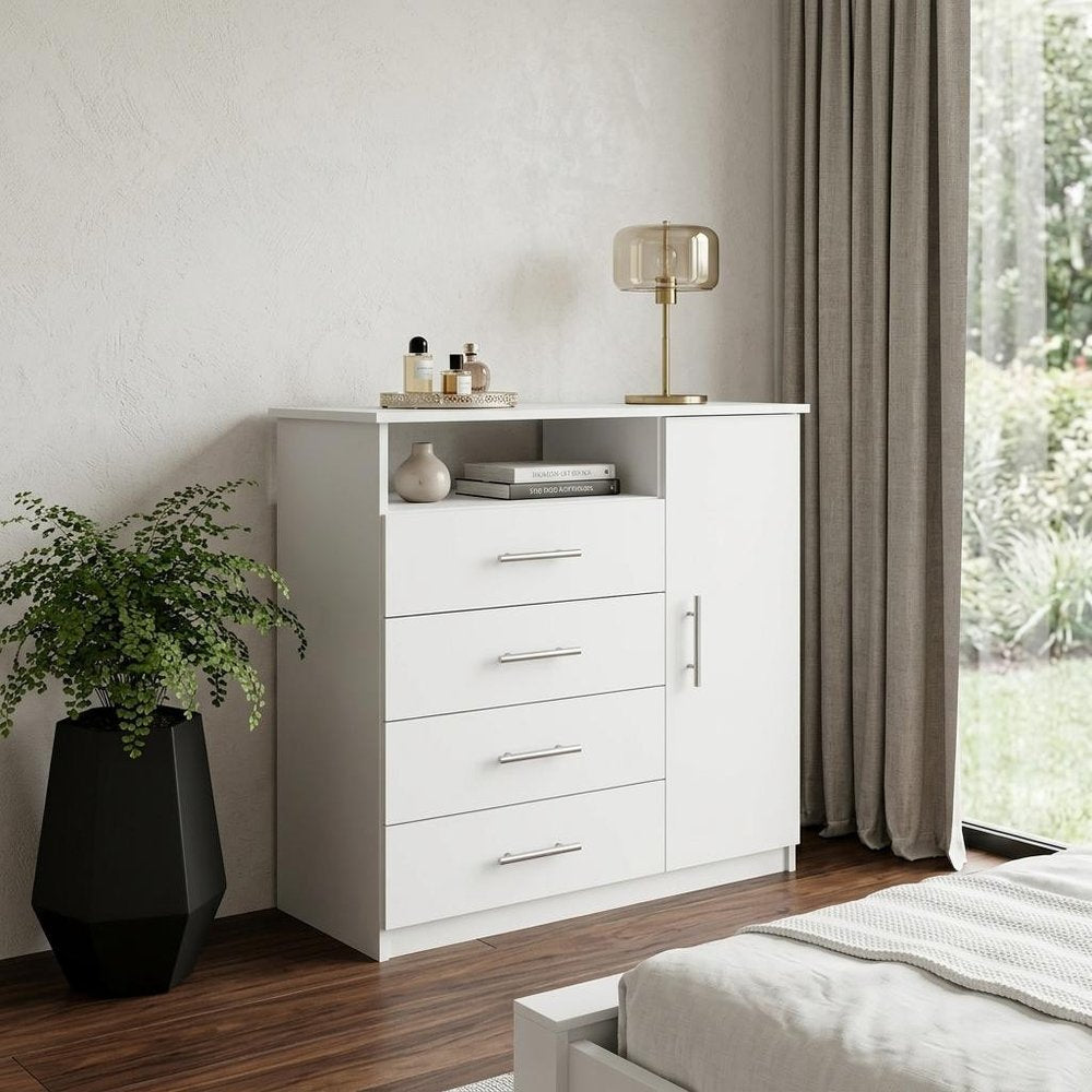 36" White Manufactured Wood Four Drawer Combo Dresser