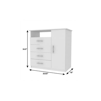 36" White Manufactured Wood Four Drawer Combo Dresser