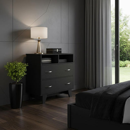 32" Black Wood Two Drawer Dresser