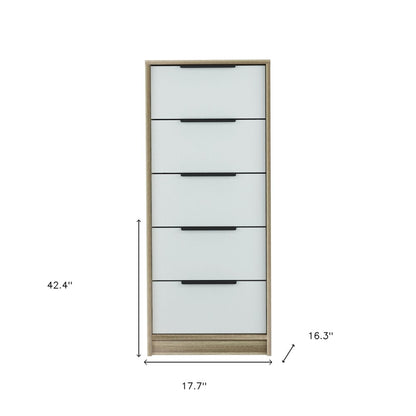 18" Brown And White Five Drawer Chest