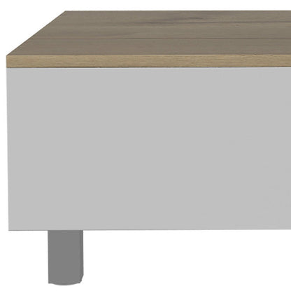 32" White And Light Oak Manufactured Wood Rectangular Lift Top Coffee Table With Drawer And Shelf
