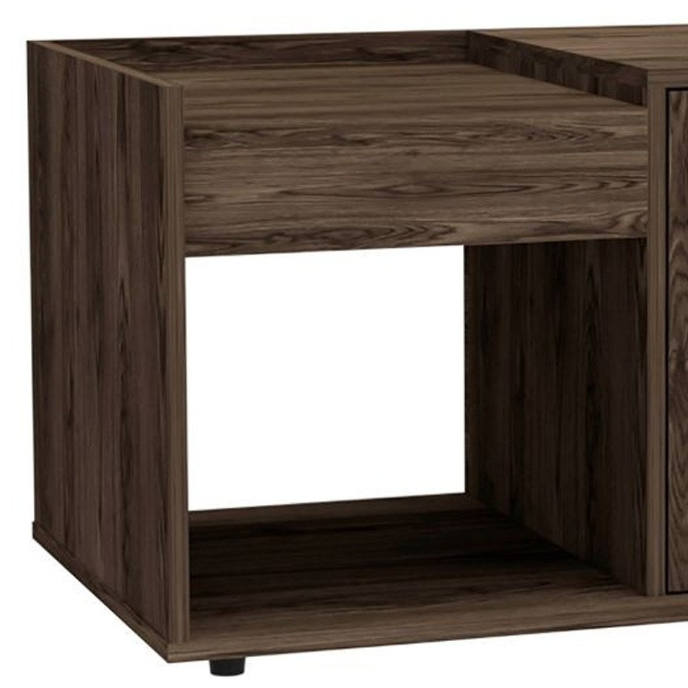 32" Dark Walnut Manufactured Wood Rectangular Coffee Table With Shelf