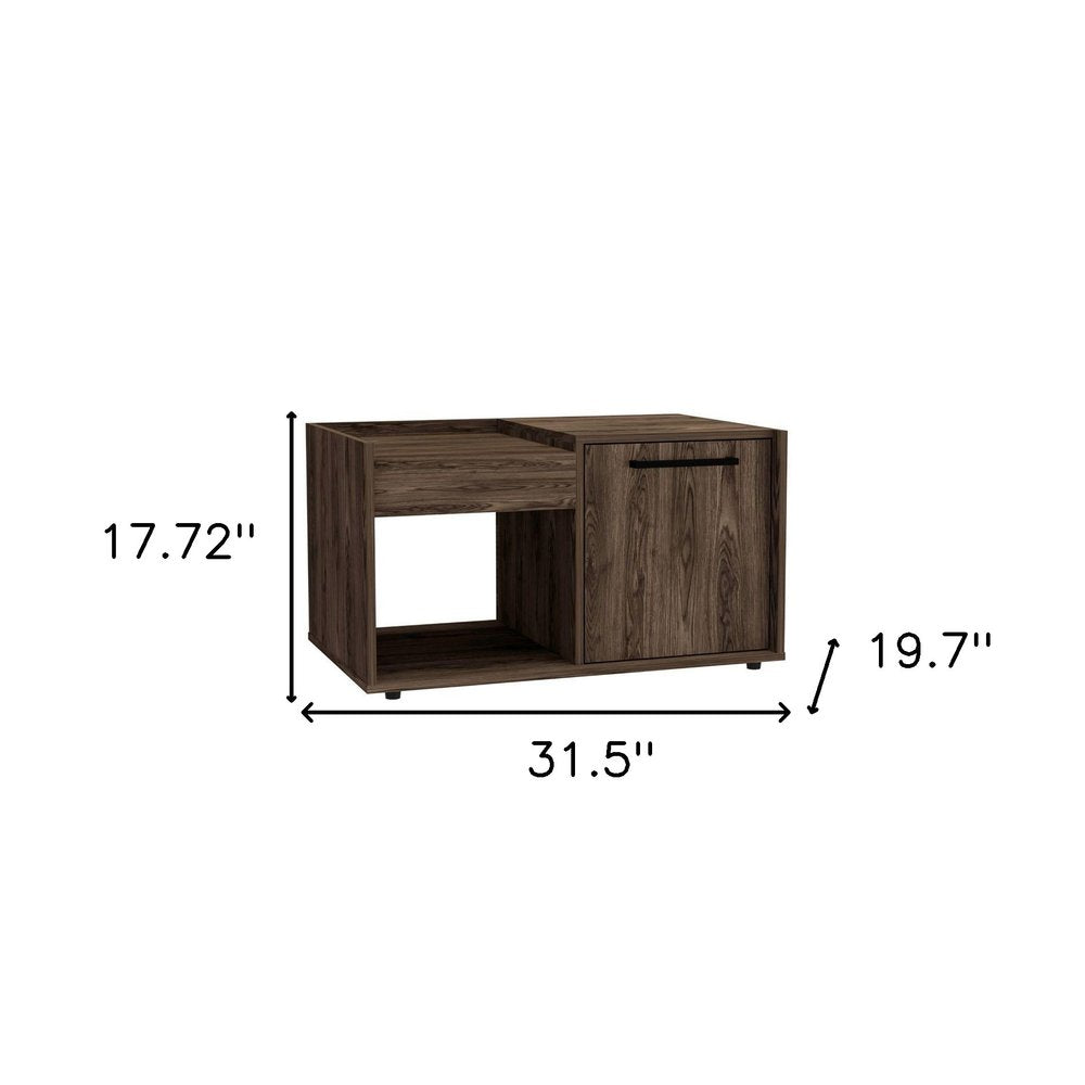 32" Dark Walnut Manufactured Wood Rectangular Coffee Table With Shelf