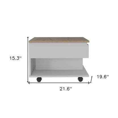 22" White And Light Oak Manufactured Wood Rectangular Coffee Table With Drawer