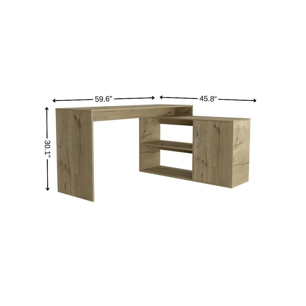 60" Natural L Shape Computer Desk With Three Drawers