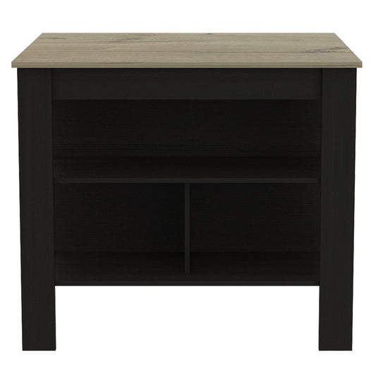 41" Natural And Black Wood Kitchen Island With Storage