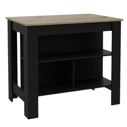 41" Natural And Black Wood Kitchen Island With Storage