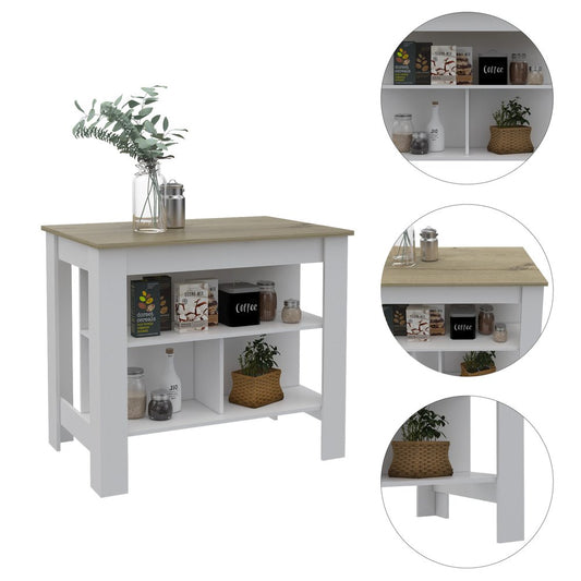 41" Brown And White Wood Kitchen Island With Storage