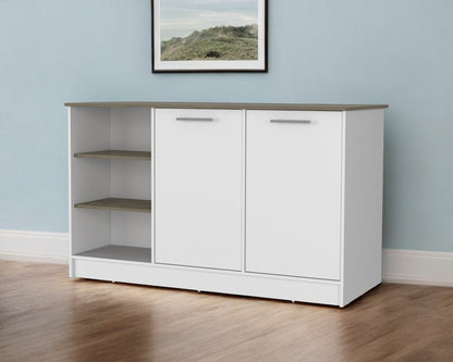 White and Brown 59" Kitchen Island With Storage