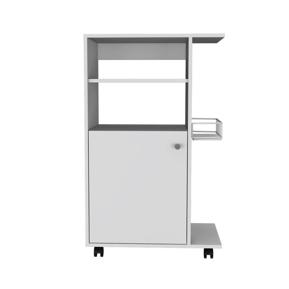24" White Wood Flat Door Rolling Kitchen Cart With Storage