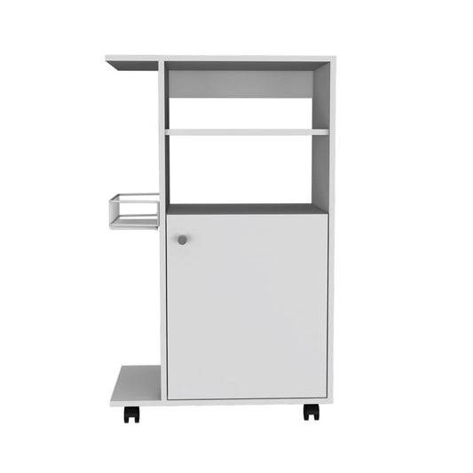 24" White Wood Flat Door Rolling Kitchen Cart With Storage