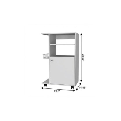 24" White Wood Flat Door Rolling Kitchen Cart With Storage