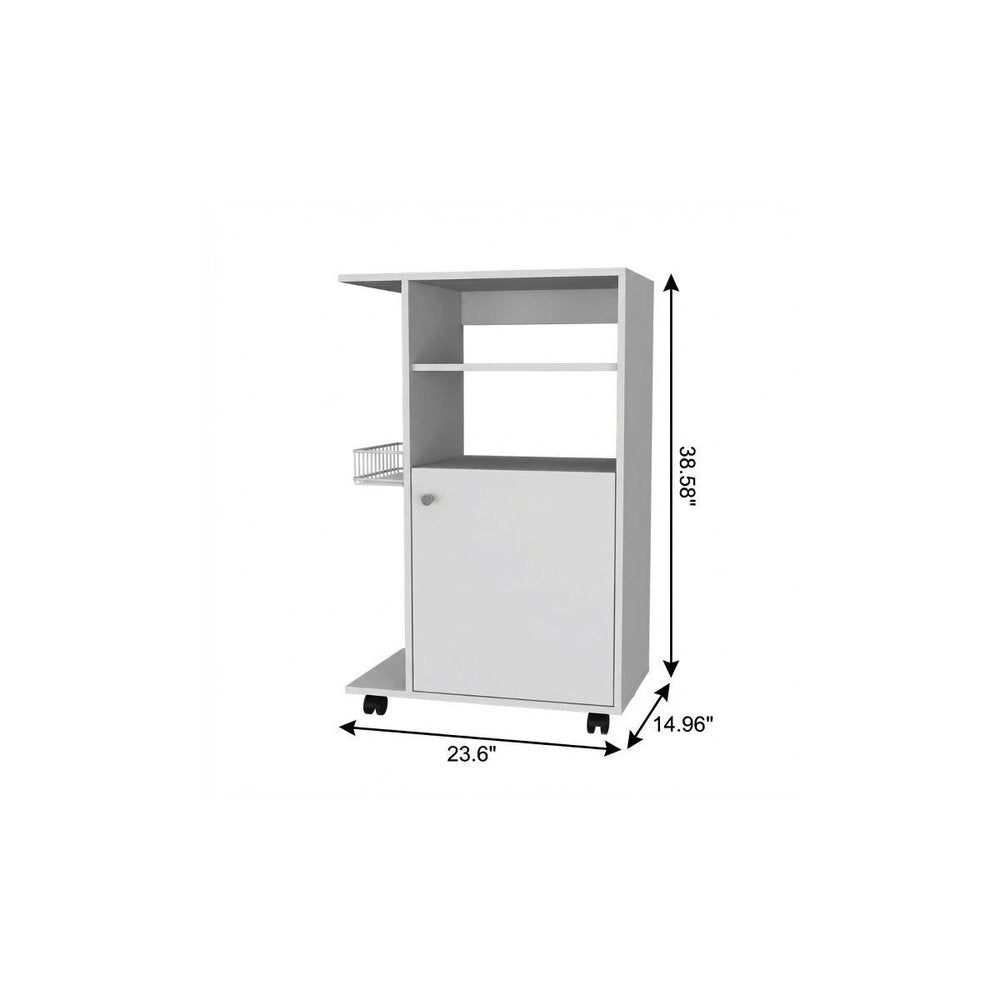 24" White Wood Flat Door Rolling Kitchen Cart With Storage