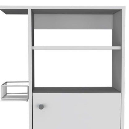 24" White Wood Flat Door Rolling Kitchen Cart With Storage