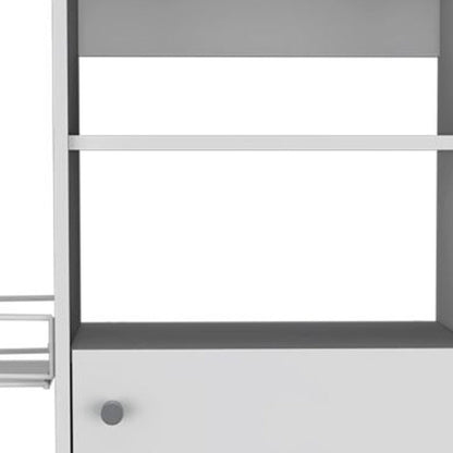 24" White Wood Flat Door Rolling Kitchen Cart With Storage