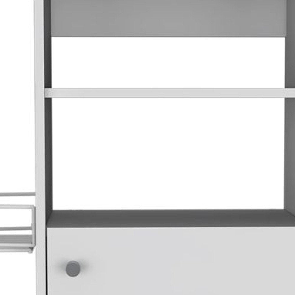 24" White Wood Flat Door Rolling Kitchen Cart With Storage