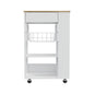 White and Brown 22" Rolling Kitchen Cart With Storage