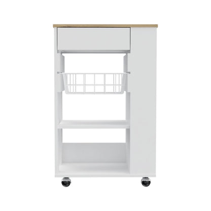 White and Brown 22" Rolling Kitchen Cart With Storage