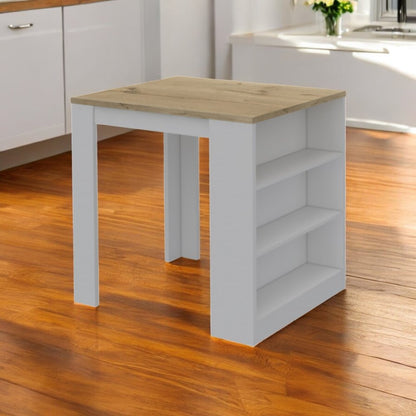 White and Natural 36" Kitchen Island With Storage