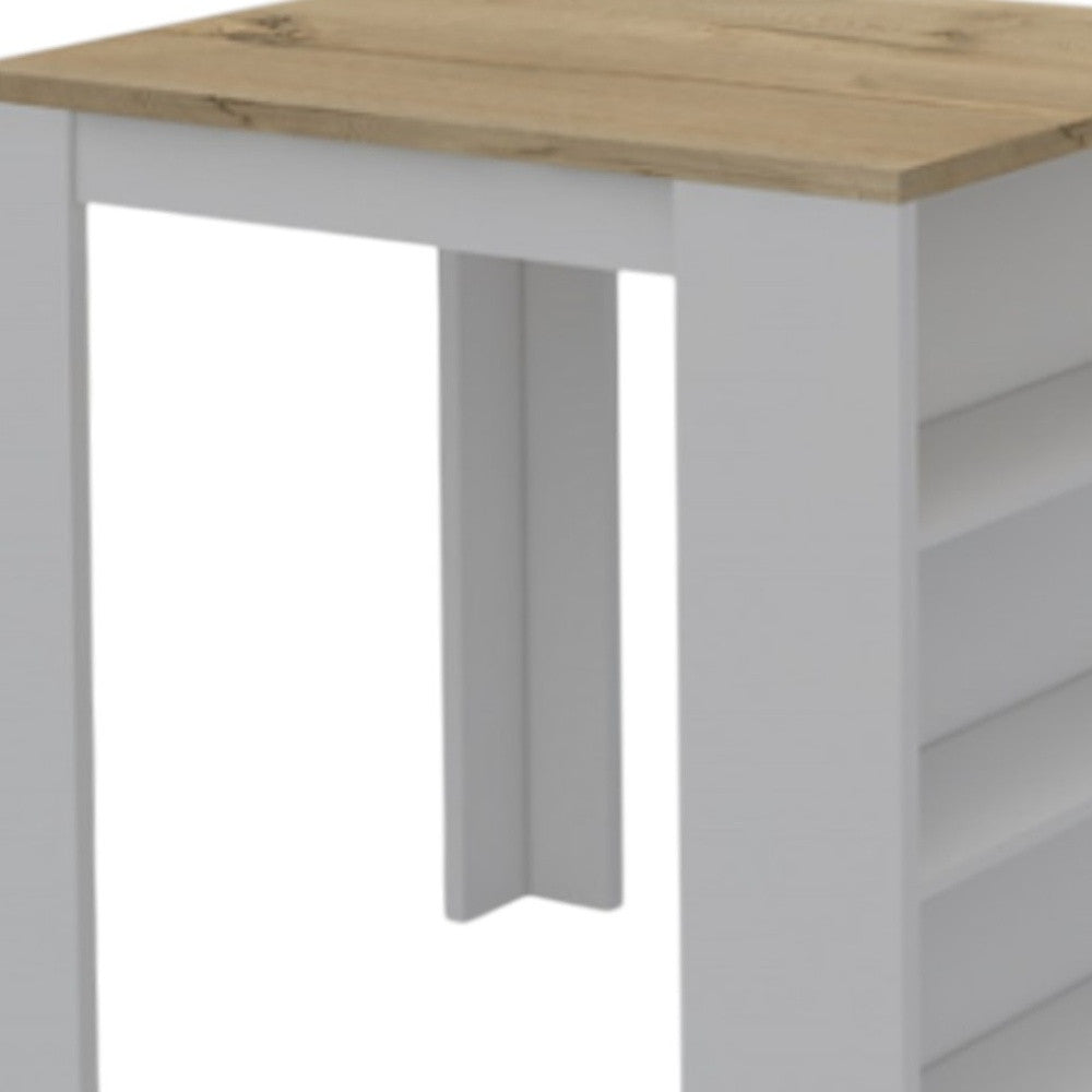 White and Natural 36" Kitchen Island With Storage