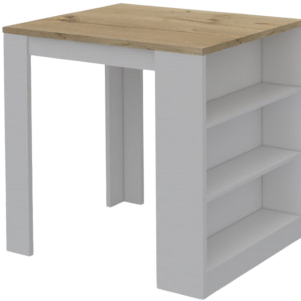 White and Natural 36" Kitchen Island With Storage